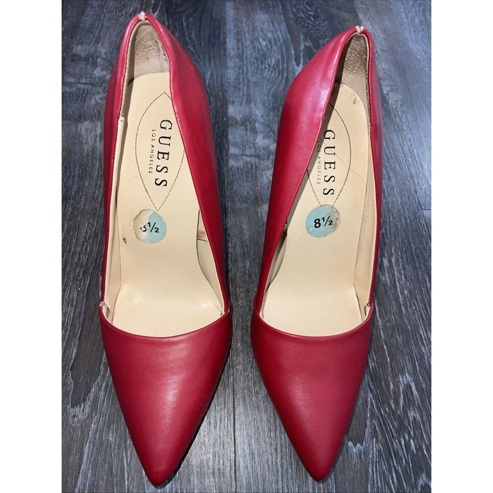 Guess Stilettos Heels Ladies Size‎ 8.5 Red Leather Pointed Toe Party S-103